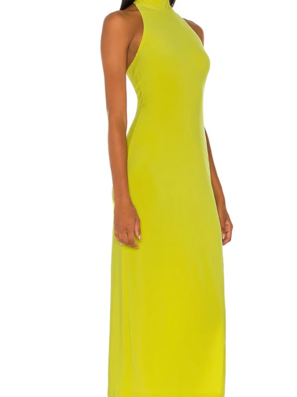 Norma Kamali Halter Turtle Side SlitCowl Neck Fishtail Maxi Dress Chartreuse XXS - Picture 2 of 10